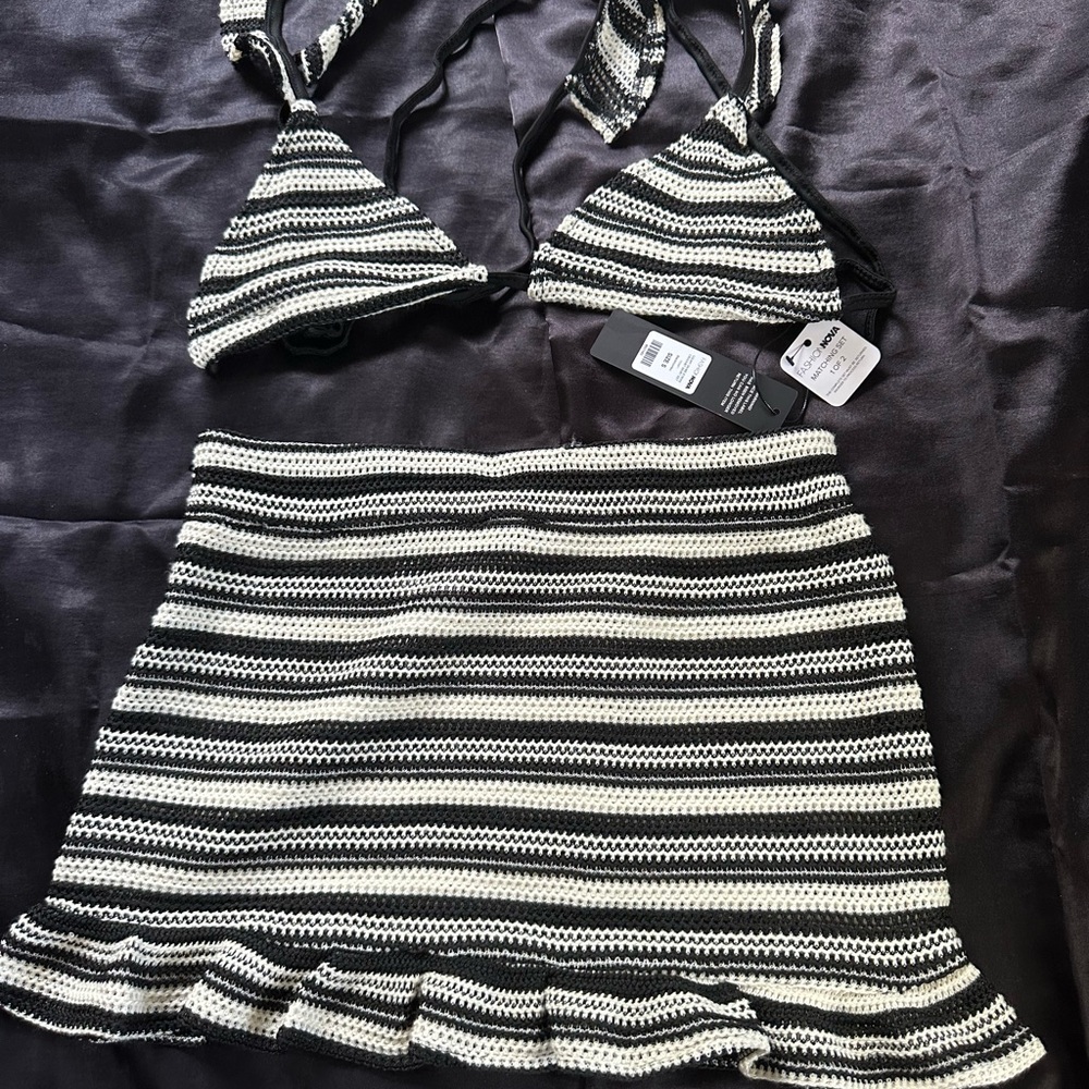 Fashion Nova Black and White Crochet Set